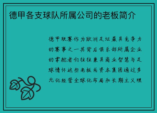 德甲各支球队所属公司的老板简介